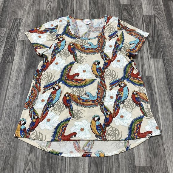 LULAROE Round Neck Short Sleeve White Bird Print T-Shirt Women's Size XL - Picture 3 of 10